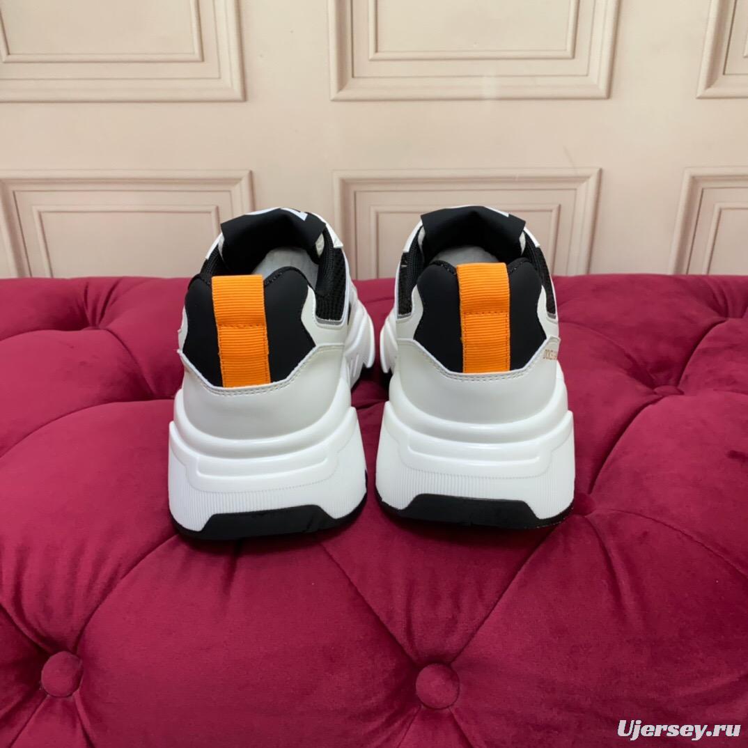 2025 Unisex Dolce & Gabbana White Black Orange Leather Lycra Sneakers LY00330(F)/LY00340(M)