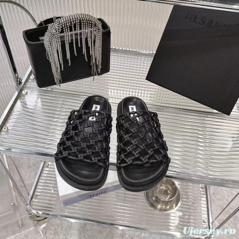 2025 Slippers Jil Sander Black Leather Braided