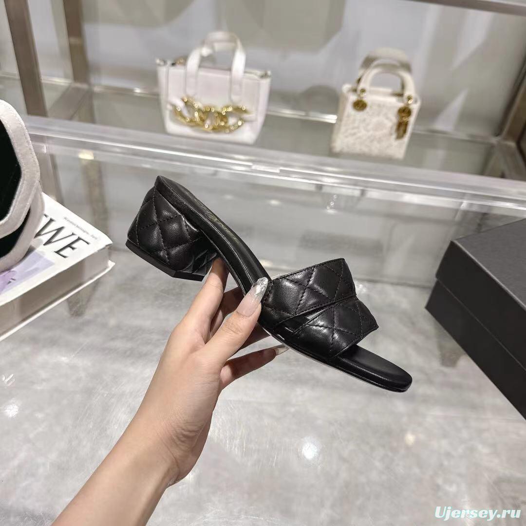 2025 Women Chanel Black Lambskin Sandals