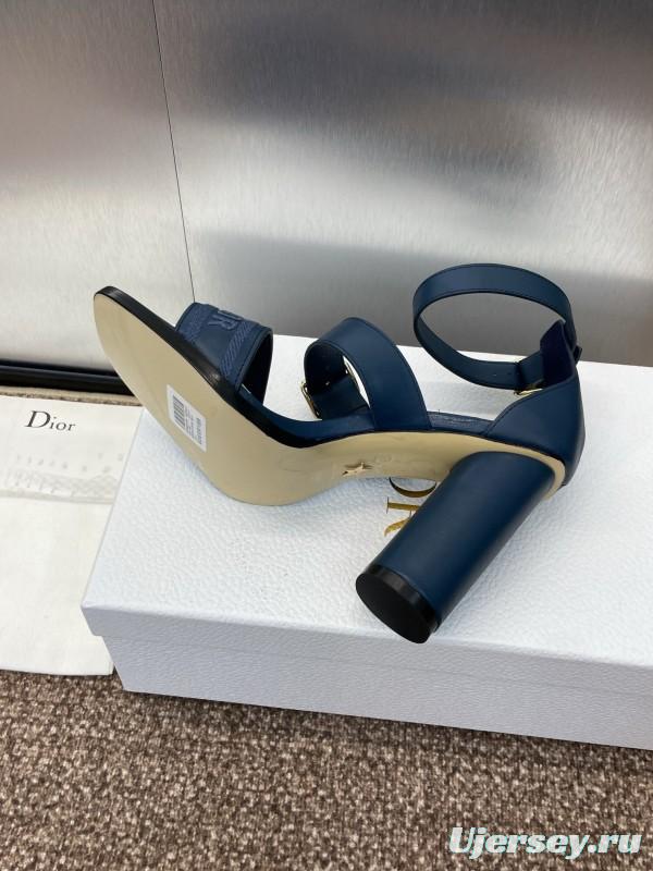 2025 Women Dior Blue Leather Suede High Heel Sandals