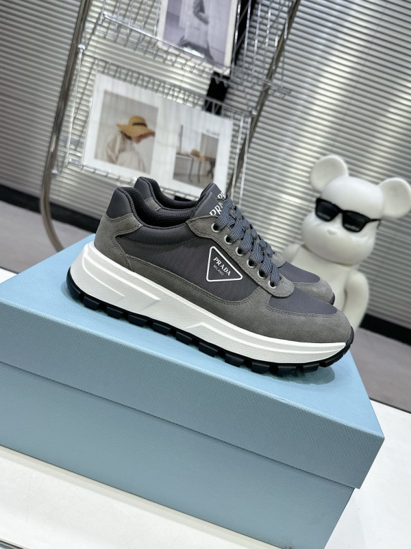 2025 Unisex Prada Grey Suede Leather Sneakers KFY00310