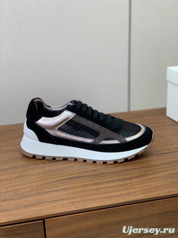2025 Women Brunello Cucinelli Black Rose Gold Mesh Suede Leather Sneaker