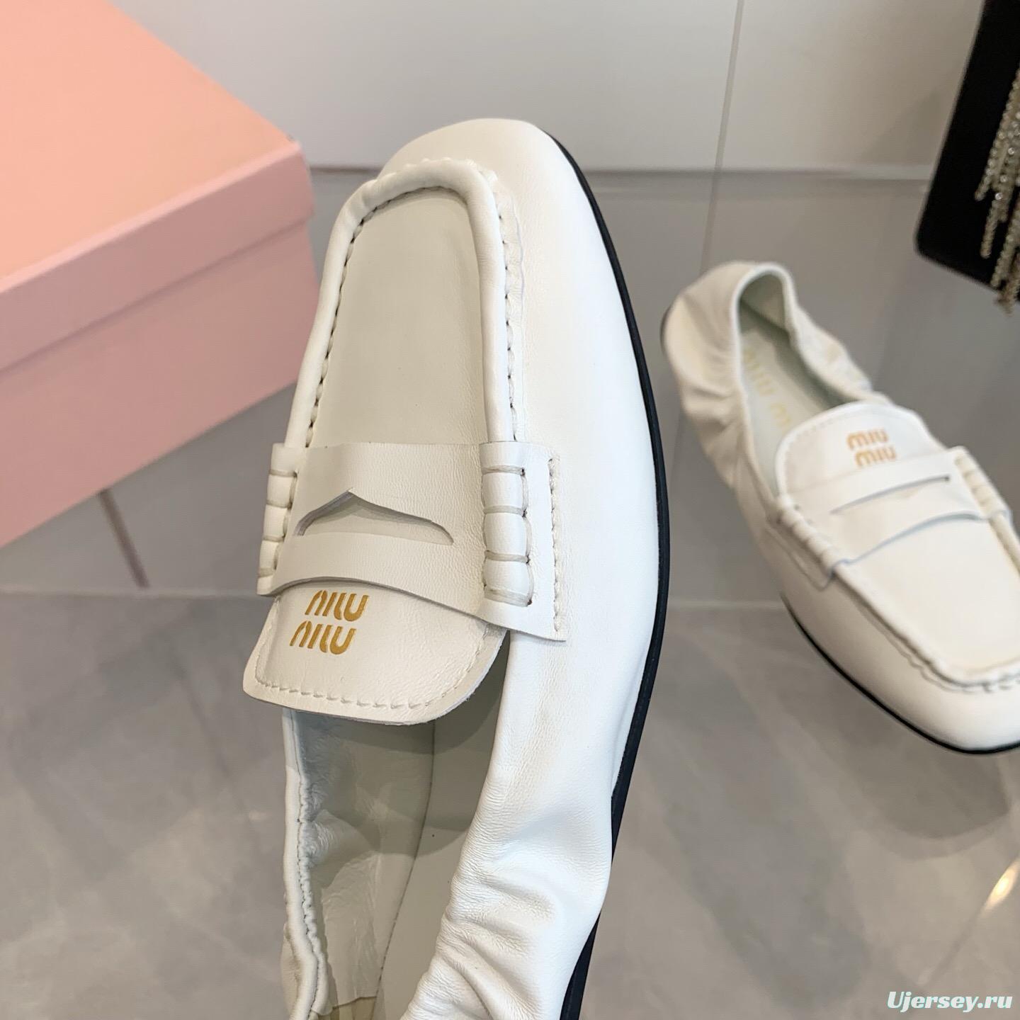 2025 Women Miu Miu White Leather Loafers