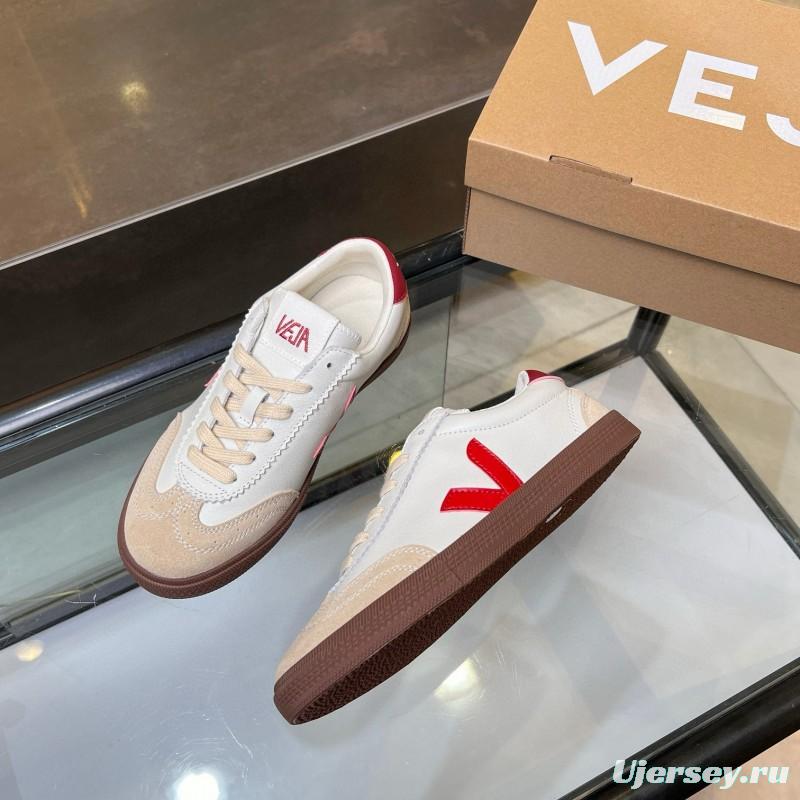 2025 Women VEJA White Red Suede Leather Low Top Sneakers