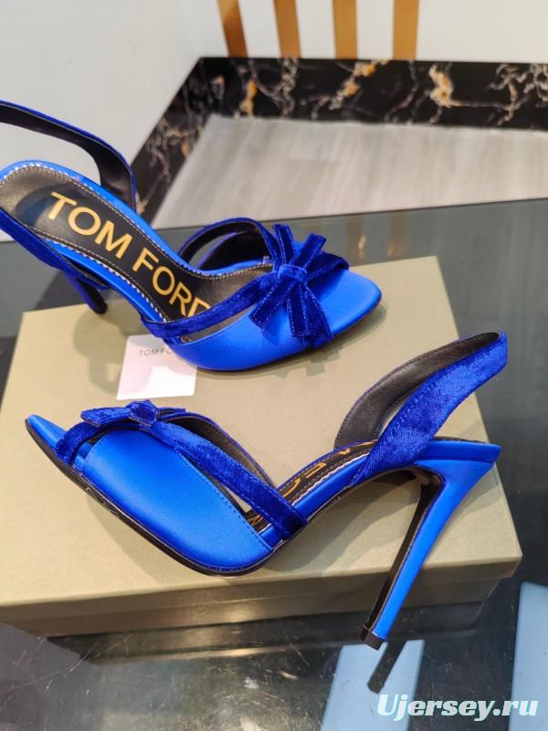2025 Women TOM FORD Blue Velvet Satin High Heel Slingback KFY00300