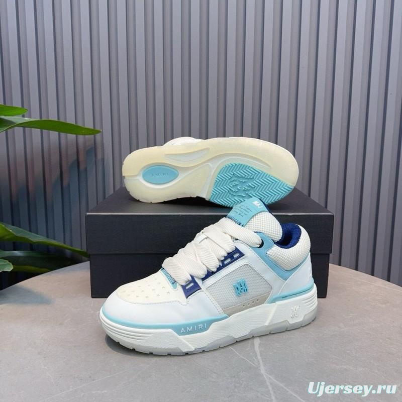 2024 Unisex Amiri White Light Blue Leather Mesh Sneakers MJ00360