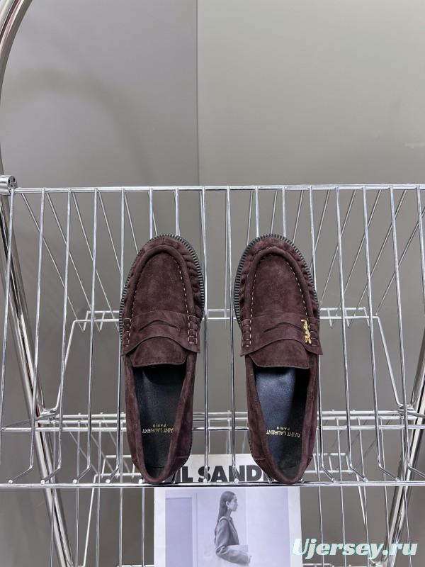 2025 Women Yves Saint Laurent Dark Purple Suede Loafers KFY00350