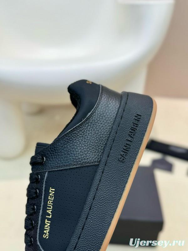 2024 Unisex Yves Saint Laurent Black Silk Leather Casual Shoes Embossed Logo MJ00350