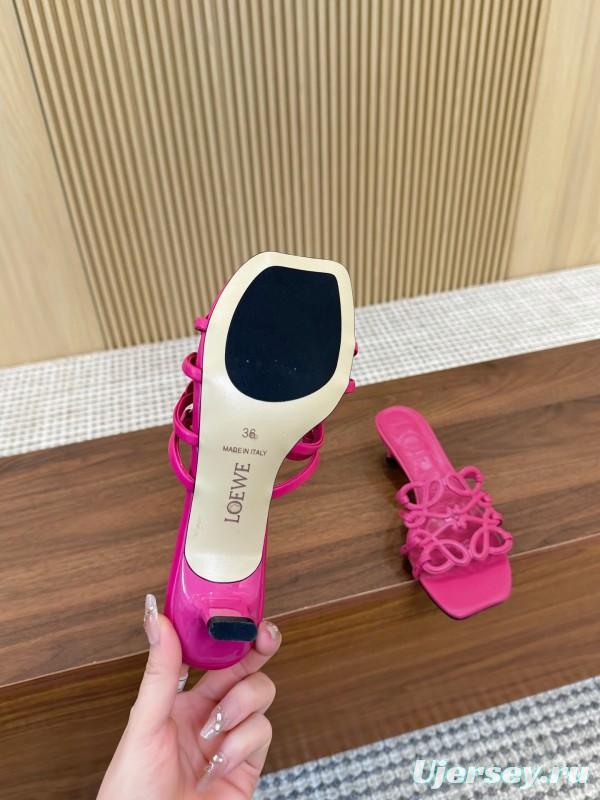 2025 Women Loewe Pink Leather Heeled Sandals LY00210