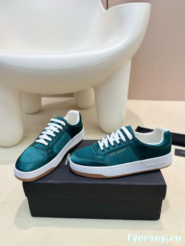 2024 Unisex Yves Saint Laurent Green Satin Casual Sneakers
