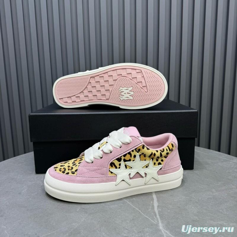 2024 Women Amiri Pink Leopard Canvas Leather Sneakers MJ00300