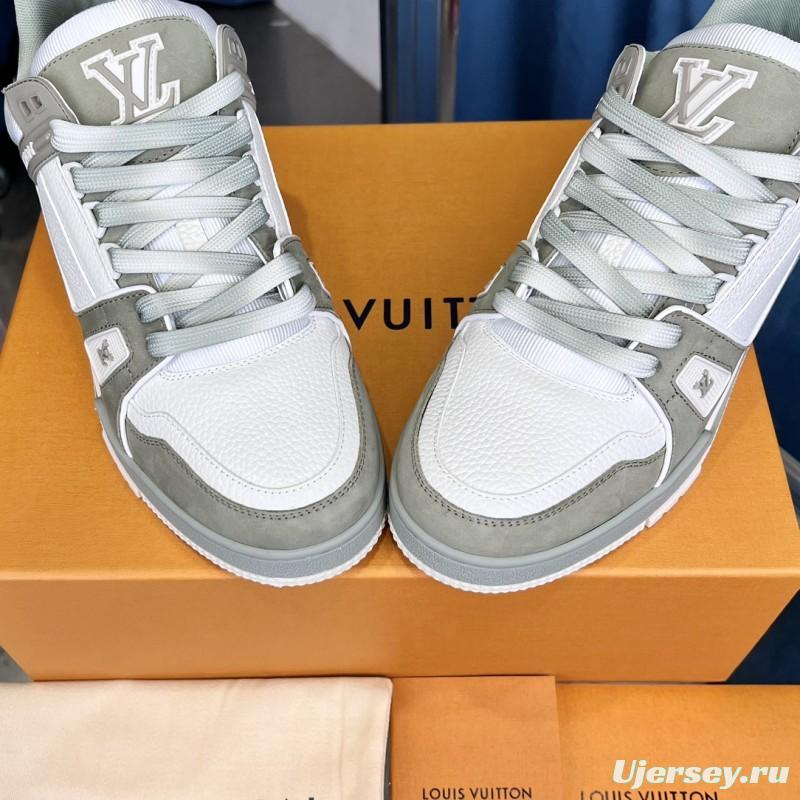 2025 Unisex Louis Vuitton White Grey Leather LV Trainer