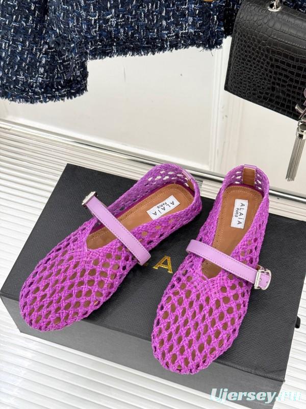 2025 Women AlAIA Purple Woven Leather Mary Jane