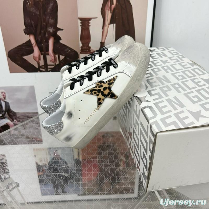 2025 Women GGDB White Black Leopard Print Leather Sneakers