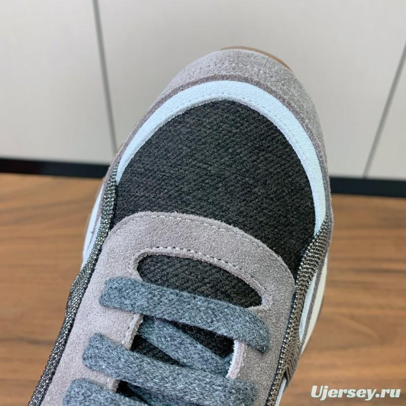 2025 Unisex Brunello Cucinelli Black Grey White Suede Leather Casual Sneakers LY