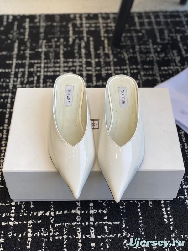 2025 Women Toteme White Patent Leather Mule Shoes