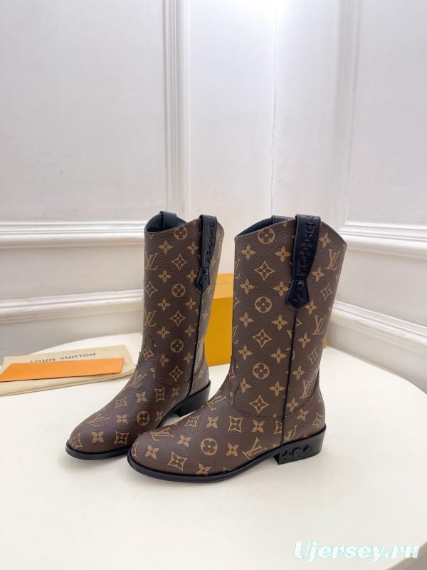 2024 Women Louis Vuitton Brown Monogram Calf Leather Boots MJ00440