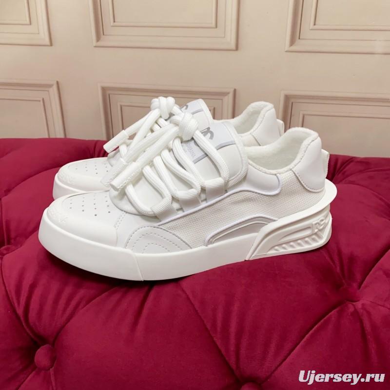 2025 Unisex Dolce & Gabbana White Leather Mesh Sneakers
