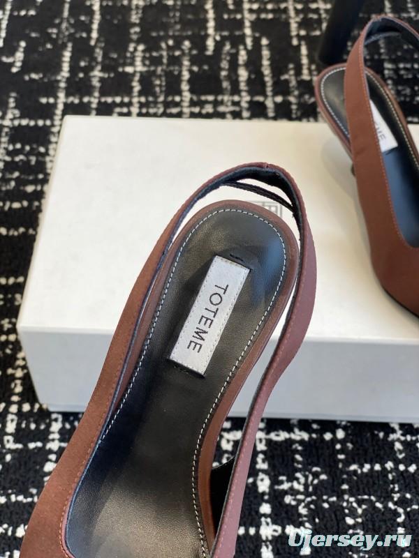 2025 Women Toteme Brown Satin Slingback Pointed Toe Heels