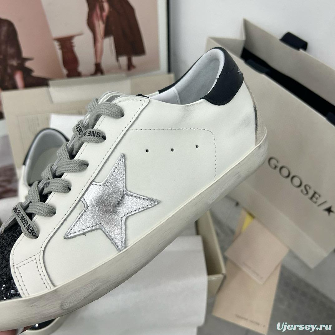 2025 Women GGDB White Black Glitter Leather Sneakers