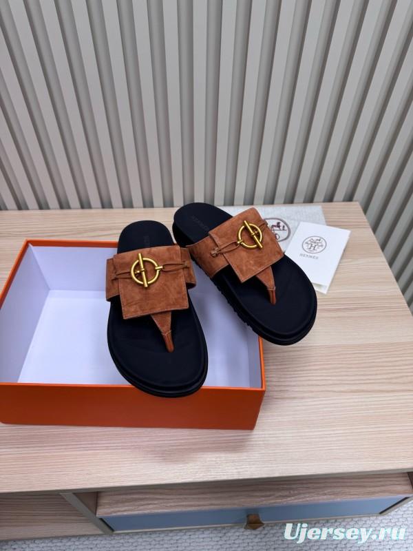 2025 Slippers Hermès Brown Suede Slippers