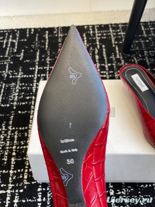2025 Women Toteme Red Leather Pointed Toe Mule KFY00290