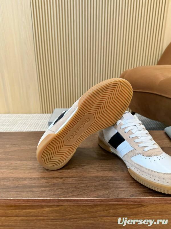 2025 Unisex TOM FORD White Black Beige Leather Suede Sneakers LY00360