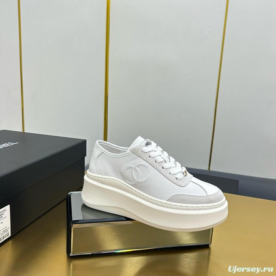 2025 Women Chanel White Leather Suede Sneakers