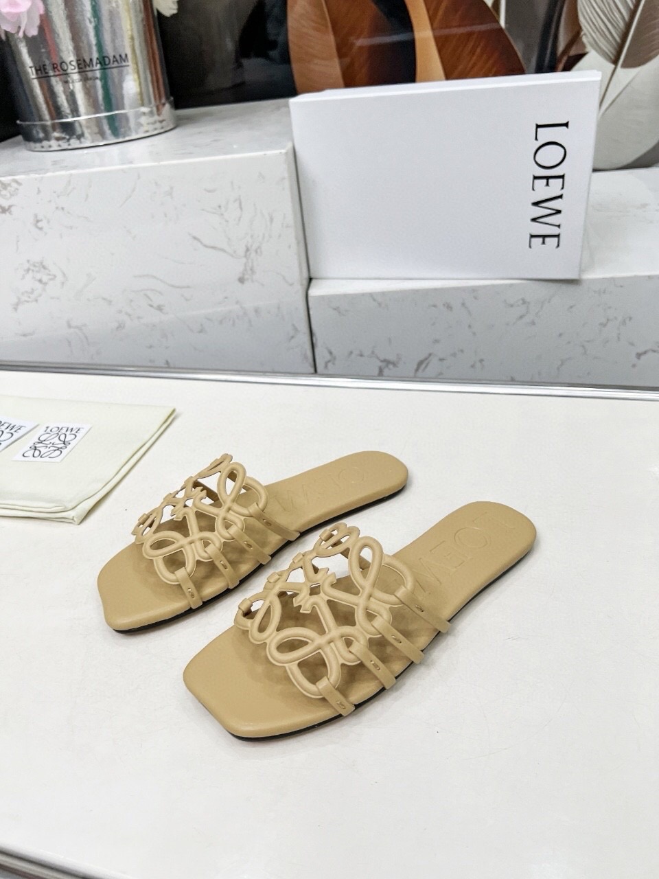 2025 Loewe Beige Leather Slippers