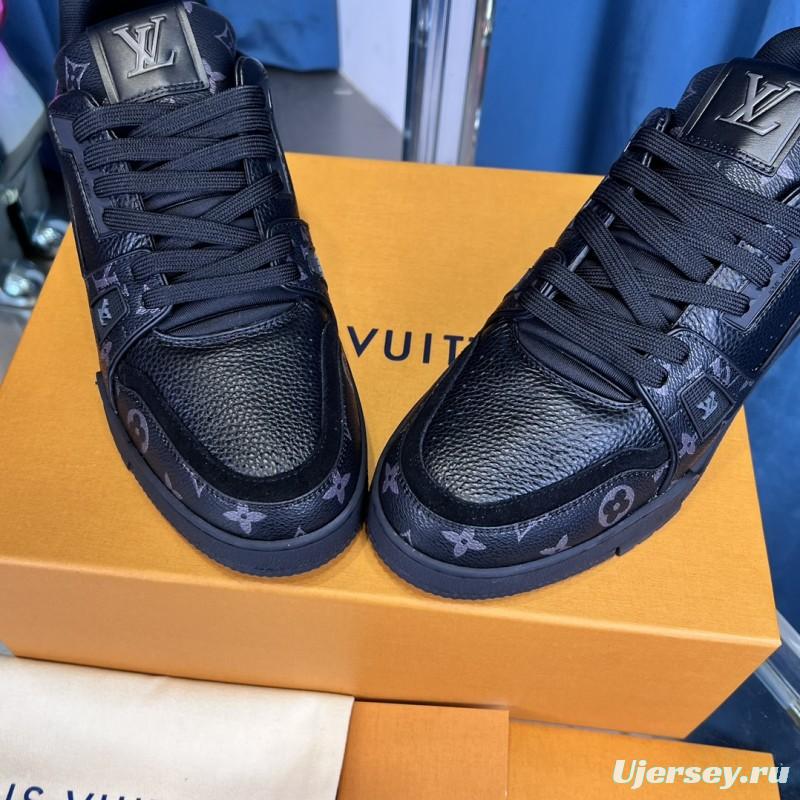 2025 Unisex Louis Vuitton Black Grey Leather Trainer