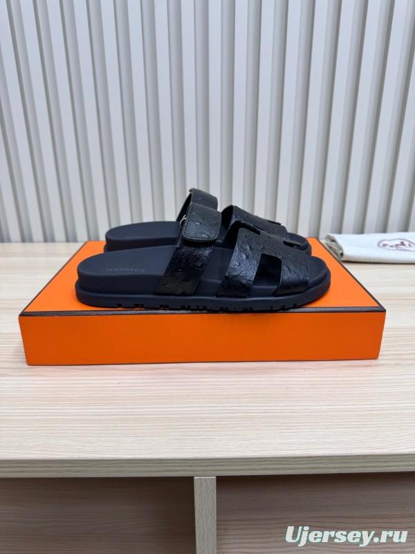 2025 Slippers Hermès Black Leather Slippers
