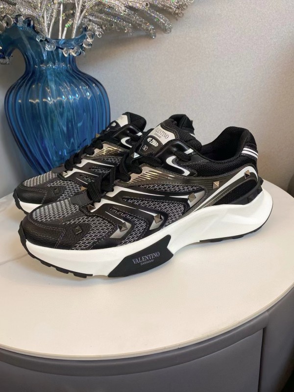 2024 Unisex Valentino Black White Mesh Leather Sneakers MJ00410
