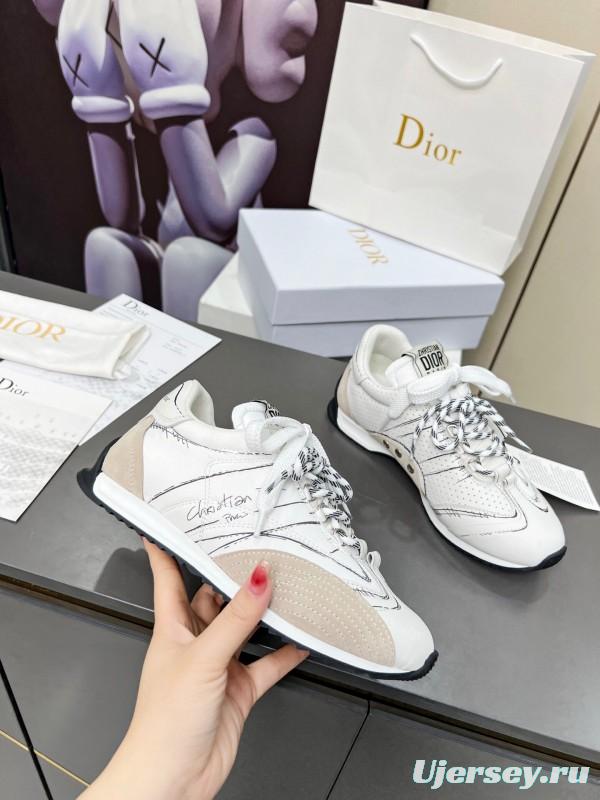 2025 Women Dior White Beige Leather Suede Sneakers KFY00290