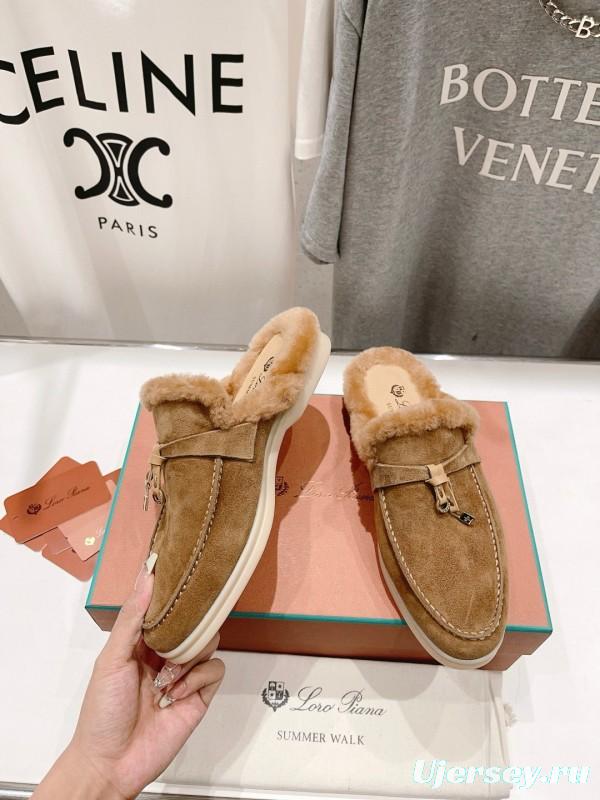 2024 Slippers LP Beige Suede Fur Slip-on