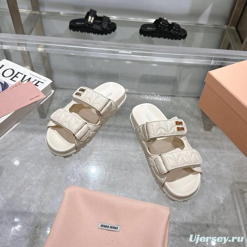 2025 Women Miu Miu White Leather Sandals
