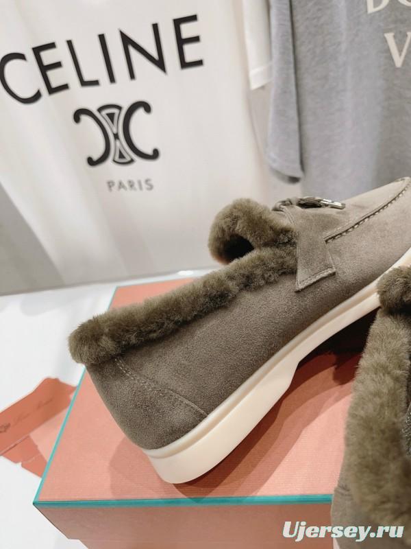 2024 Women LP Gray Suede Shearling Loafers MJ00300