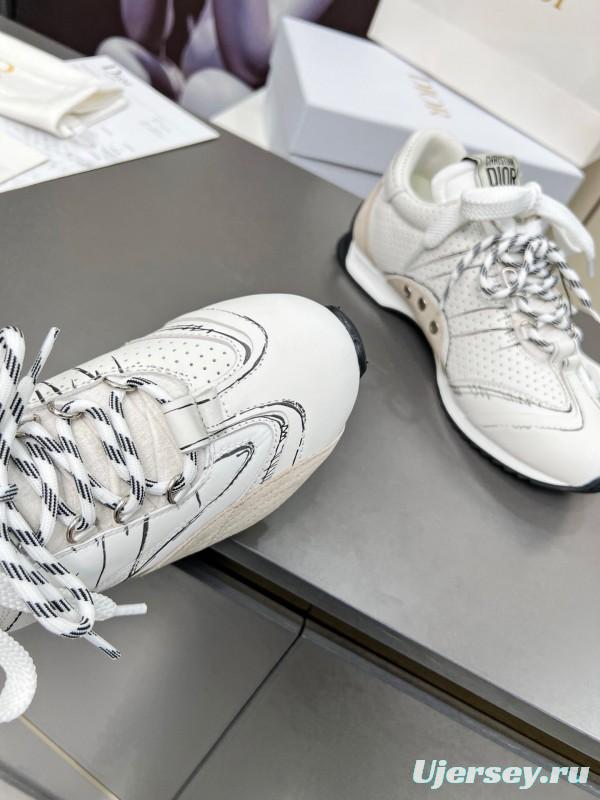 2025 Women Dior White Beige Leather Suede Sneakers KFY00290