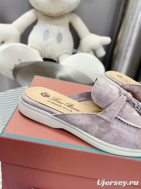 2024 Slippers LP Gray Suede Leather Mule Slippers