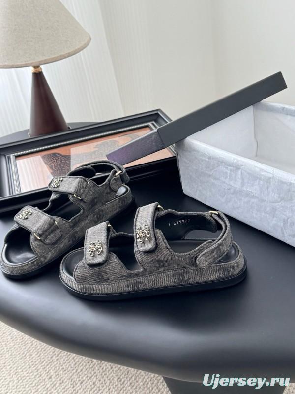 2025 Women Chanel Black Fabric Sandals LY00320