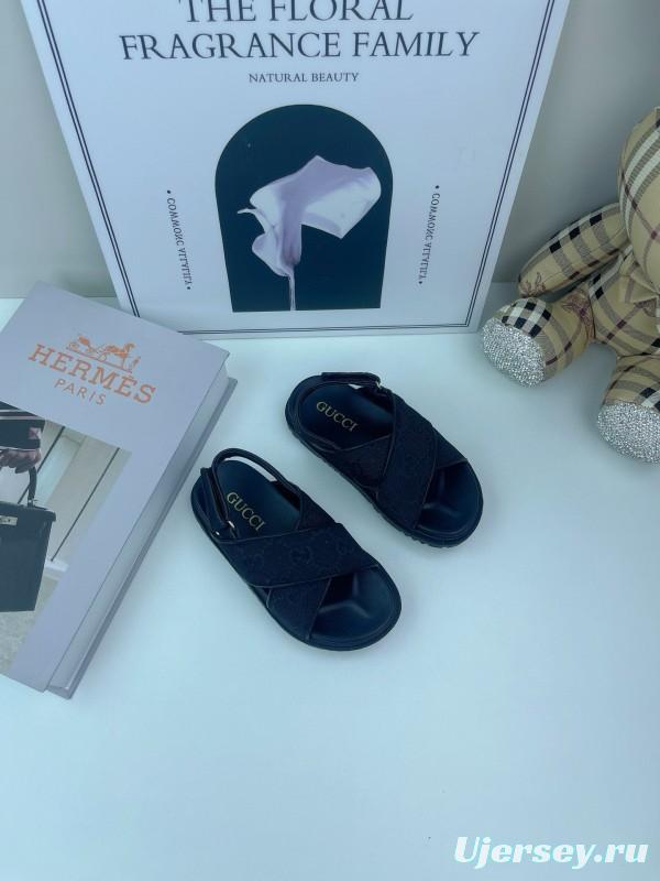 2025 Kids Gucci Black Leather Sandals