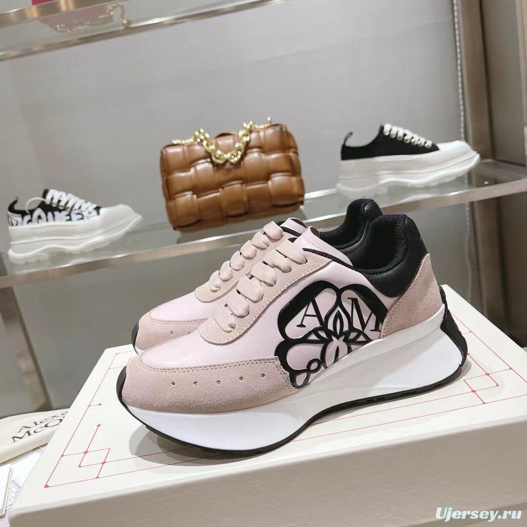 2024 Women Alexander McQueen Pink Black Leather Suede Sneakers MJ00370