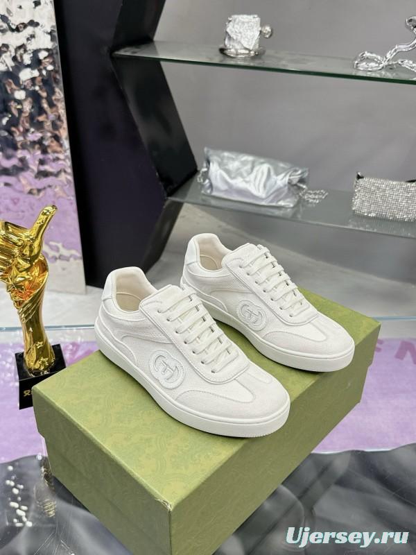 2024 Unisex Gucci White Leather Suede Sneakers MJ00310