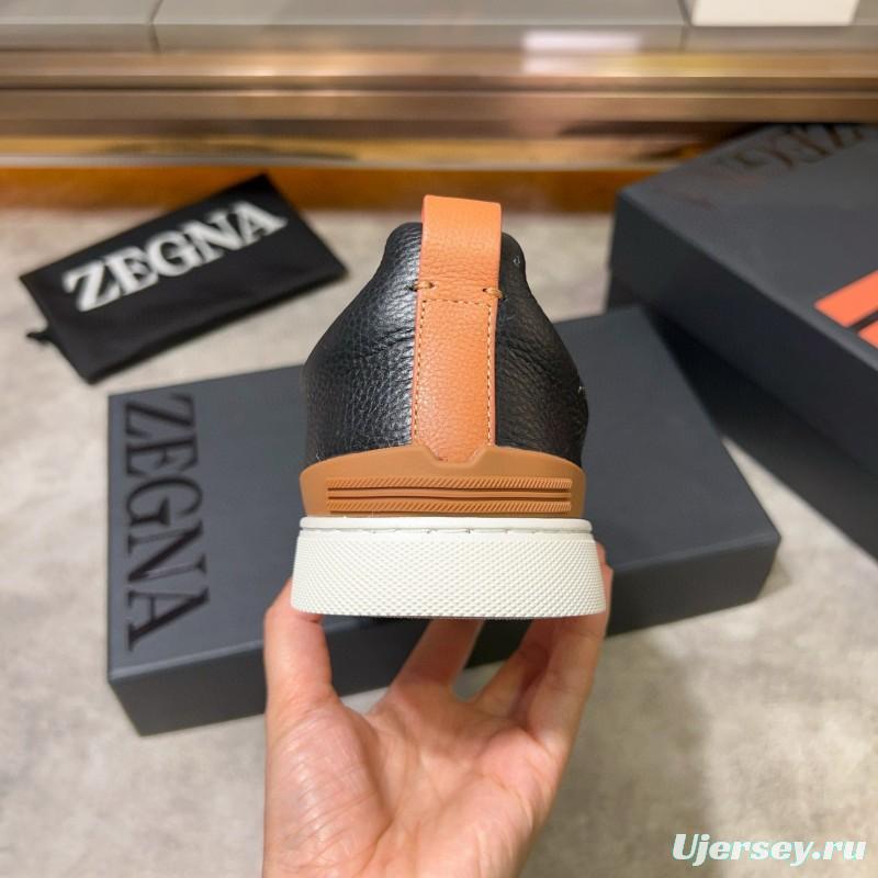 2024 Men Ermenegildo Zegna Black Brown Leather Sneakers MJ00280