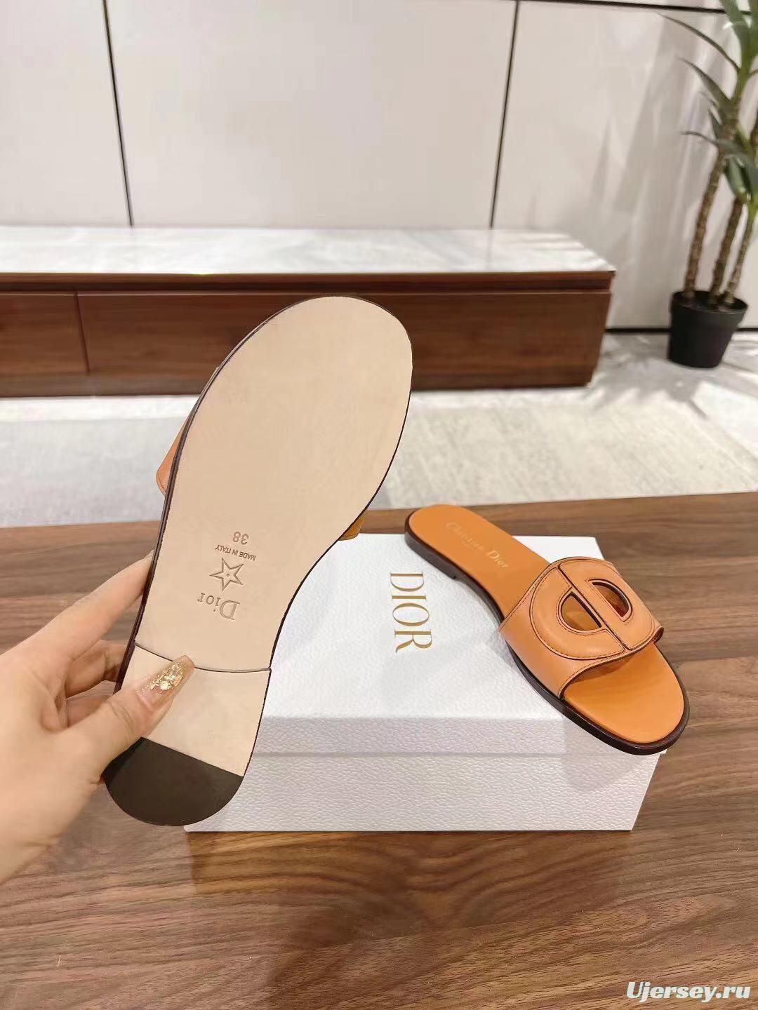 2025 Slippers Dior Brown Leather Slippers LY00260