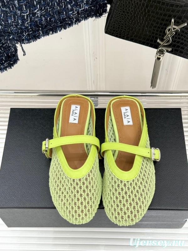 2025 Slippers Unisex AlAIA Light Green Mesh Leather Flat Customize