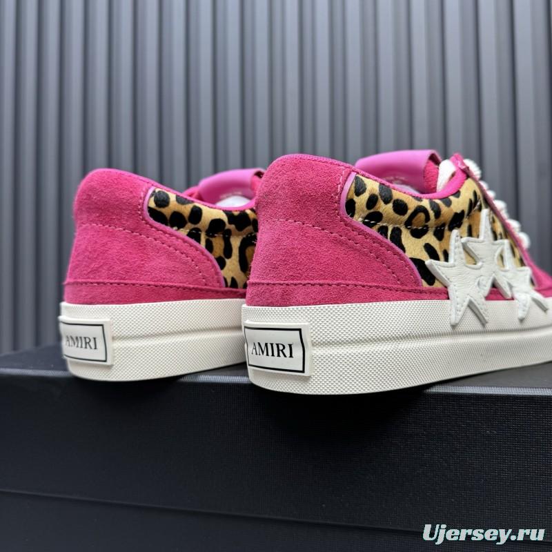 2025 Unisex Amiri Pink Leopard Suede Leather Sneakers
