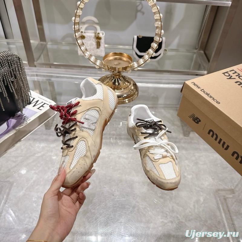 2025 Women New Balance Beige White Leather Mesh Sneakers