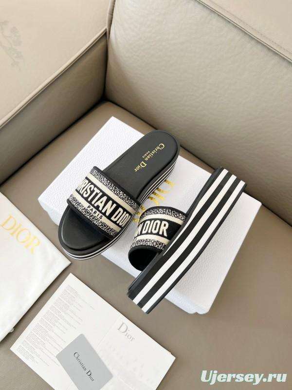 2025 Women Dior Black White Canvas Platform Sandals