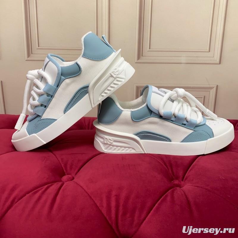 2025 Unisex Dolce & Gabbana White Blue Leather Mesh Sneakers