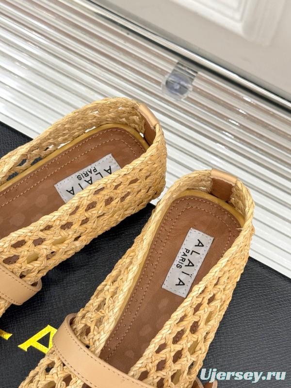 2025 Women AlAIA Beige Woven Leather Mary Jane